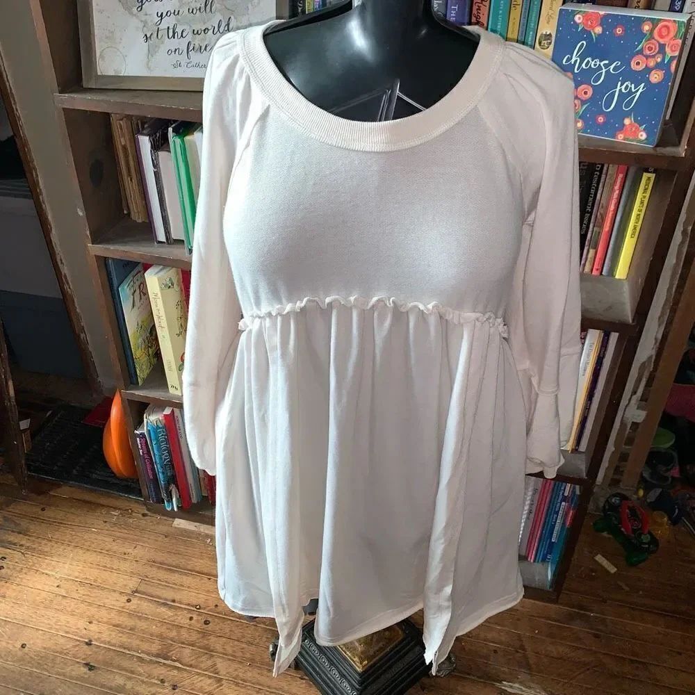Heyson cream boho flowy jersey S bell sleeve babydoll dress